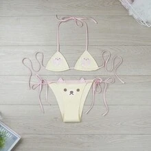 San-X Rilakkuma 寬鬆熊圖案比基尼 2D 動漫綁帶內衣 三點式睡衣家居服 118-C - 彩色 - 查看 1