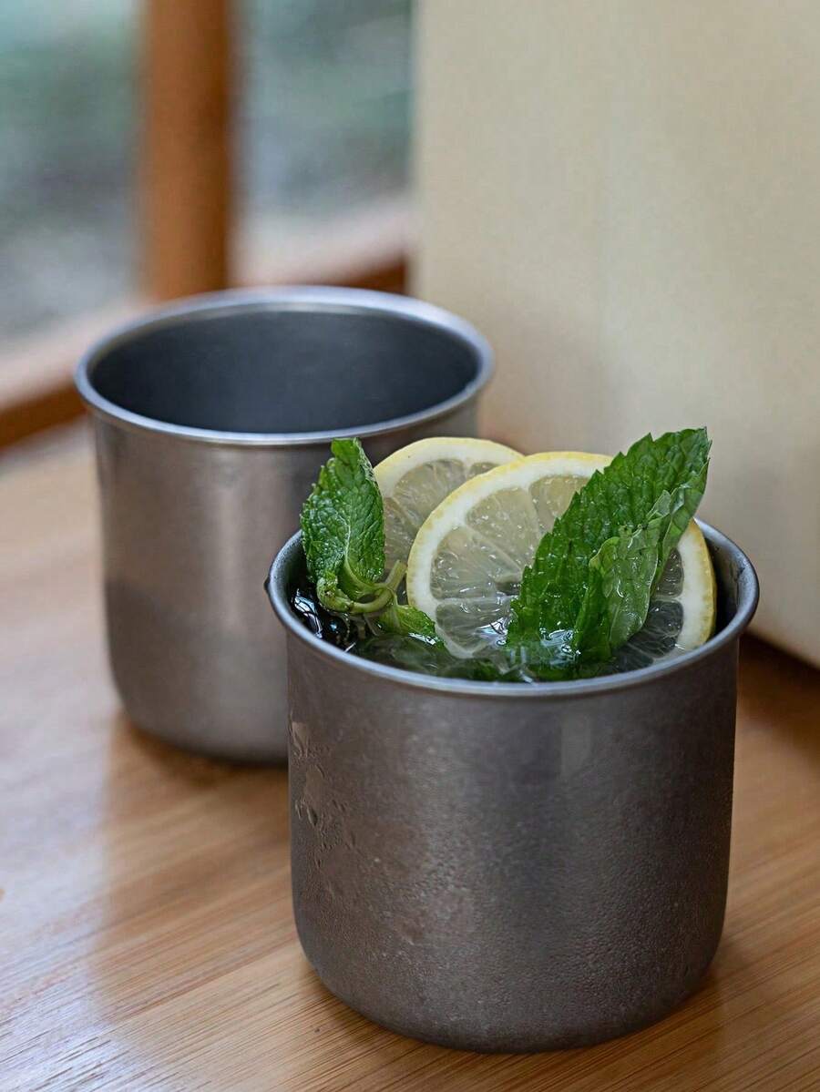 Haus Hana 1 件复古不锈钢杯,工业风格水杯,果汁或冰饮料杯,哑光不锈钢咖啡杯 - 銀色 - 查看 1
