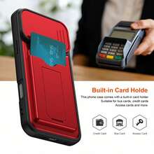 Card Holder Stand Phone Case Integrated Slide Lens Cover + Card Slot Storage + Hidden Stand 3-In-1 Function, Full Coverage Lens Protection, Dustproof & Scratch-Resistant, Easy Card Storage, Horizontal & Vertical Dual-Use Stable Support, Compatible With IPhone 16/17, / And More - Red - View 7