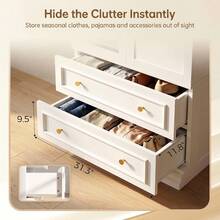 Armoire Wardrobe Closet With Full Length Mirror, 71 Inch Bedroom Wood Clothing Storage Cabinet W/ 2 Drawers, Hanging Rod & 3 Open Shelves, White - 1 - View 4