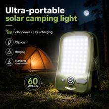 Clip-On Solar Light Outdoor, USB Rechargeable Solar Camping Light, RV Exterior Light, With Digital Display, 60LED, 3 Brightness Modes Solar Tent Light, Suitable For Fence, Yard, Camping, Backpacking, Hiking, Outdoor Use - Solar Clip-on Camping Light - View 6