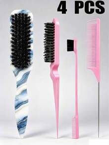 1-4pcs Unisex Smooth Hair Comb/Beard Brush Set, Blue & White Porcelain Pattern Pointed Tail Comb, Fragrance-Free Professional Styling Comb, Dual Function For Hair Cutting & Cleaning, Smooth & Easy To Comb, Suitable For All Hair Types, Edge Control Comb, Professional Smooth Back Comb, Perfect For Creating Neat Ponytails & Braids, Pointed Tail Styling Tool, Can Be Used To Fix Flyaway Hair & Apply Beard Wax, Suitable For Bathroom Use, Scalp Massage, Back To School, Travel & Vacation, Daily Use, Also An Excellent Gift For Friends & Family - Multicolor - View 12