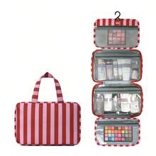 Large Capacity Striped 4-Fold Travel Makeup Bag, Dual Handle Transparent Visible Toiletry Organizer Bag, Space Saving - Multicolor - View 19