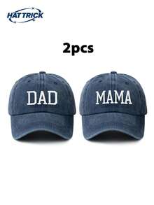 两件套男女通用纯色 DAD+MAMA 刺绣复古水洗棒球帽，宽松版型，尺码可调节，情侣休闲老爹帽，适合日常通勤、街头、户外、海滩、徒步、卡车司机、夏季、假日等场合。 - E - 查看 9
