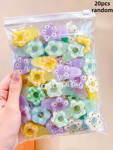 20/10pcs Jelly Color Floral Print Y2K Hair Clips, Durable And Non-Damaging, Energetic Sweet Cute Hair Accessories-Suitable For Girls And Teenagers, Daily School, Vacation, - Multicolor - View 11