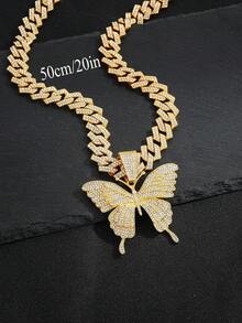 Liontin Kupu-kupu Kristal Berkilau 4 Warna dengan Rantai Cuban Tebal, Aksesori Leher Pernyataan Gaya Hip Hop Jalanan Unisex untuk Pasangan - Berbagai kalung kupu-kupu warna-warni - View 8