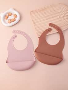 2PCS Baby Silicone Bib Set Soft Baby Feeding Bib Reusable Adjustable Food Catcher For Infant Daily Meal Use Baby Tableware Accessories - Multicolor - View 23