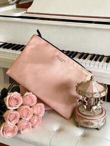 Gucci Bolsa de maquillaje de marca de moda de lujo rosa de alta gama con cremallera, adecuada como regalo de cumpleaños para la mejor amiga o novia, se puede usar para el desplazamiento diario, viajes, viajes de negocios, fitness y SPA. Bolsa de almacenamiento de cosméticos y cuidado de la piel - Rosa - Ver 5