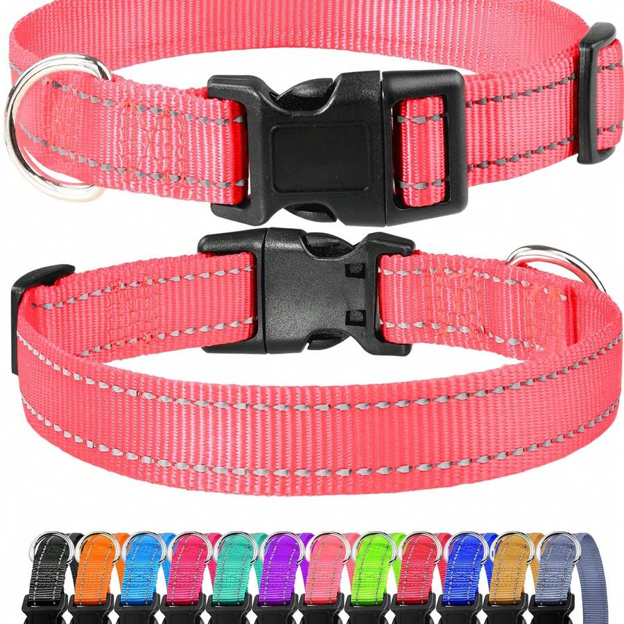 Reflective Dog Collar, Reflective Line Pet Dog Supplies, Pet Collar Neck Collar Neck Sleeve, Adjustable Size For Large, Medium And Small Dogs, Halloween, Christmas - Pink - View 1
