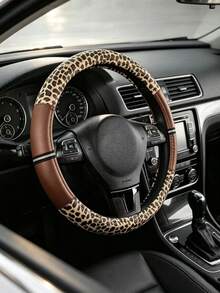 Vintage Leopard Print Car Steering Wheel Cover, Fashionable Non-Slip Breathable All-Season Universal Car Steering Wheel Protector, Leopard Print Leather Car Steering Wheel Cover, Personalized Spliced Non-Slip Sweat-Absorbing Universal Car Steering Wheel Grip - Leopard Print Patchwork - View 6
