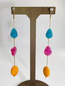 1 Pair Fashion Minimalist Geometric Round DIY Pink Multi-Colored Ring Tassel Earrings, New Starfish And Heart Style Tassel Earrings, Jewelry Earrings For Women, Suitable For Party, Date, Dinner, And Daily Wear, Please Note Each Resin Piece May Have Injection Molding Defects - Multicolor - View 5