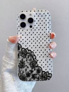 1 buah Casing Ponsel Pelindung Layar Penuh Motif Polkadot Hitam & Renda Bunga Hitam Berlubang Bantalan Udara Anti Guncangan Kompatibel dengan /Apple 17/16/15/14/13/12/11Pro Max/12Pro/14Plus dan Model Lainnya - MultiWarna - View 2