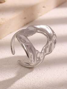 1PC Fashion Round Hollow Textured Stainless Steel Ring, Non-Fading Elegant Jewelry, Suitable For Daily Wear And Gifting - JR1037 - View 5