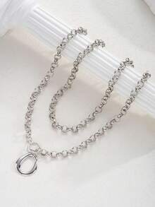 17KM 1pc Simple Fashion Exaggerated Geometric Pendant Long Necklace, Women's Sister Vacation Date Gift, Daily Casual Party Wedding Outfit - Silver - View 6