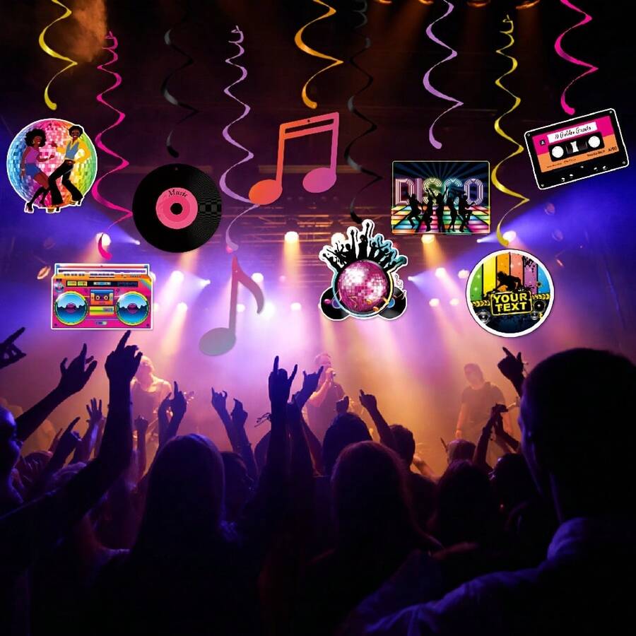 9pcs Disco Party Decorations, Music Note Record Disco Birthday Party Decor, Vintage Disco Theme Birthday Decorations