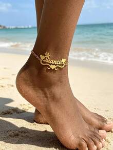 Personalized Crown Heart Name Anklet, Customized Cursive Name Anklet, Summer Ankle Leg Jewelry Anklet, Gift For Her - A - View 3