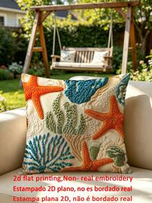shangxia 1pc 2D Coastal Themed Starfish Decorative Pillow Cover - 18" X 18", Soft Polyester Fabric, Washable Zipper Design, Vibrant Ocean Pattern, Suitable For Living Room, Bedroom, Office Decor (Pillow Insert Not Included), Beach Theme Decor - Multicolor - View 7