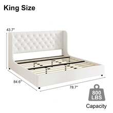 Modern Velvet Upholstered Bed Frame With Curved Wingback Design, Wooden Platform Bed Frame For Bedroom, Full Bed Frame/ Queen Bed Frame/ King Bed Frame/ Full Size Bed Frame/ Queen Size Bed Frame/ King Size Bed Frame,Pink/ White/ Grey - 白色 - 查看 8