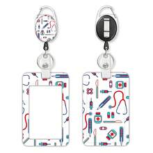 1pc-Medical Pattern Retractable Badge Reel With ID Card Holder, Carabiner Clip Nurse Work Name Tag Holder, Gift For Nurse Doctor Medical Student - Rectangle - View 16