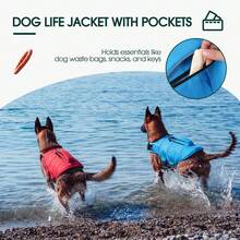 Dog Life Jacket, High Buoyancy Dog Swimming And Boating Life Vest, Adjustable Size (Small, Medium, Large), Equipped With Rescue Handle And Storage Pocket, Reflective Safety Pet Life Jacket, Suitable For Swimming Pool - Blue - View 6