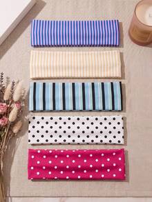 5pcs/Pack Women's Elastic Headbands, Bohemian Style Striped & Polka Dot Sweat-Absorbing Hairbands, Suitable For Yoga, Running, Fitness, Summer Y2K Hair Accessories - Multicolor - View 4