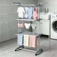 Three-Tier Clothes Drying Rack With Two Bars (Including 3 Sock Clips) – Freestanding Clothes Drying Rack – Suitable For Indoor And Outdoor Use – Foldable And Extendable – Waterproof And Rustproof – Made Of Carbon Steel - Grey - View 2