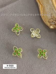 10Pcs Lucky Clover Nail Charms Set, Silver Gold Plated Hollow Four Leaf With Inlaid Rhinestones, Vintage Elegant Retro Nail Ornaments & Gems For DIY Manicure Nail Supplies Nails Nail Gems - Multicolor - View 18