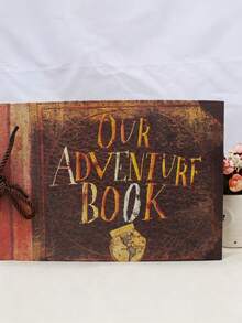 1pc 11.4/7.4in 80 Pages Travel Diary Scrapbook Vintage Style Travel Keepsake Vintage Kraft Paper Scrapbook Ring Binder Photo Album DIY Anniversary Wedding Travel Record Friends Birthday Gift Valentine's Day Halloween Christmas New Year Gift - Alphabet Adventure Scrapbook Album - View 2