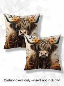 2pcs,Scottish Highland Cow Pillow Case,Home Decor,Gift,Polyester Material,Hidden Zipper,No Filling,Suitable For Home Decor,Living Room Decor,Pillow Case,Cushion Cover,Sofa Decorative Cushion,Pillow Cover,Lumbar Pillow Case,Soft Cushion - Multicolor - View 12