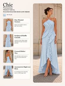 Sky Blue:Sky Blue Cross Halter Cascading Ruffle Maxi Dress - 天藍色 - 查看 4
