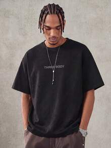 MAISONFOX Men's Summer Letter Print Retro Loose Short Sleeve Round Neck Casual T-Shirt, Suitable For Daily Commute, Boyfriend Gift - Black - View 1