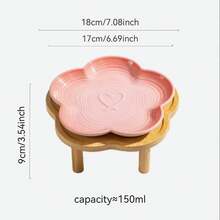 Flower Ceramic Feeding Cat Plate With Raised Bamboo Stand - 150ml - View 3