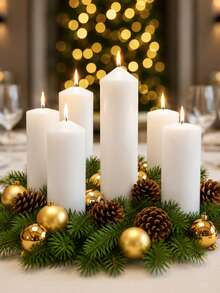 Smokeless Odorless White Pointed Cylindrical Candle Set - Home Decor Ornament, Suitable For Ramadan, Valentine's Day, Wedding Season And Christmas Decoration - Multiple Sizes - View 3
