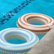 Vintage Striped Inflatable Swim Ring With Handle, Large Round Pool Float Lounger, Fashionable Water Floating Bed, Suitable For Beach, Swimming Pool And Summer Vacation Party - A - View 5