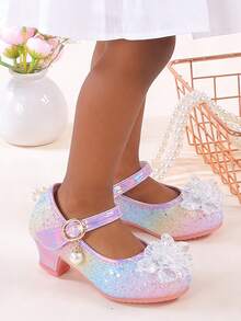 Girls' New Colorful Sequin High Heel Princess Shoes, Student Children's Shoes, Little Girls' Performance Sequin Shiny Dress Party Matching Crystal Shoes - Pink - View 7