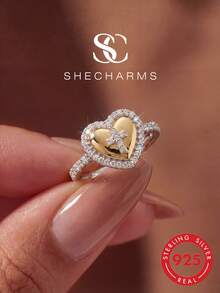 1pc 925 Sterling Silver Cubic Zirconia Heart Cross Ring, Suitable For Daily Wear And Party, High-Quality Jewelry Gift - Style 5 - View 2