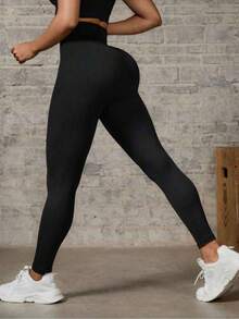 3-Pack High-Waisted Ribbed High-Compression Polyamide Leggings - Black/Black/Black - View 6