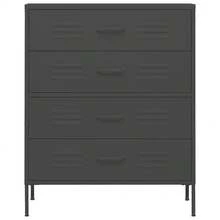 vidaXL Kommode 4 Schubladen Anrichte Schrank Beistellschrank Mehrzweckschrank Standschrank Sideboard Schubladenschrank Grau 80x35x101,5cm Stahl - Grau - Übersicht 3