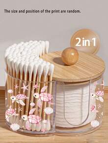 Mini Beach Turtle Pattern 2-In-1 Bamboo Lid Plastic Storage Box, With Dual Round Holes Cosmetic Organizer, Suitable For Makeup Brushes, Beauty Tool Bag, Makeup Organizer, Vanity Accessories, Makeup Bag, Creative Gift For Women (Mini Size) - Multicolor - View 1