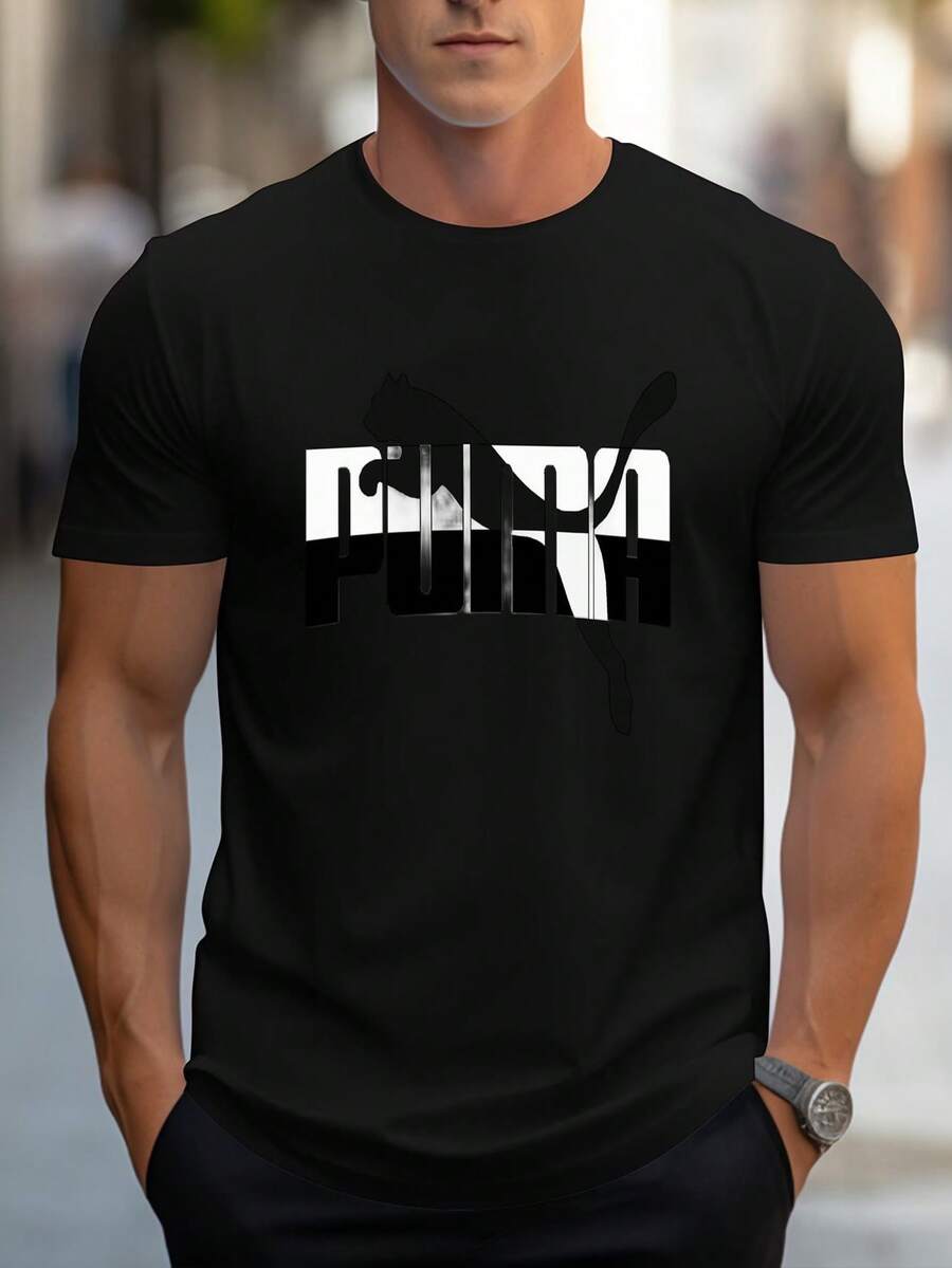Men's Pure Cotton Oversized Short Sleeve T-Shirt Casual Graphic Print B Letter Diamond Pattern Summer Daily Wear Top - 黑色 - 查看 1