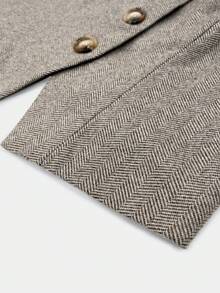 2026 New Tweed Herringbone Vest Sleeveless Blazer Vintage Vest College Style Layering Vest Tweed Fabric Single-Breasted V-Neck Slim Fit Button Summer - Khaki - View 10