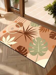 1PC Warm Brown Morandi Abstract Tropical Plant Entryway Doormat, Milk Tea Color Abstract Tropical Greenery Healing Absorbent Foot Mat, Wabi-Sabi Style Tropical Plant Entryway Doormat, Milk Tea Earth Tone Geometric Non-Slip Foot Mat, Abstract Monstera Leaf Polka Dot Absorbent Floor Mat - Multicolor - View 3