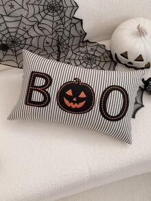 1pc Halloween BOO Embroidered Pillow Case, Halloween Pumpkin Pillow Cover, Suitable For Indoor Decoration, Halloween Decor, All-Season Pillow Case, Without Insert - Multicolor - View 7