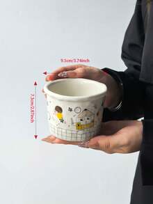 1pc Cute Illustration Ins Style Handheld Mug, Adorable Creative Asymmetrical Hand-Drawn Ceramic Coffee Cup, Latte Art, Espresso, Dessert, Ceramic - Suitable For Various Coffee, Tea, Also Can Be Used As Aromatherapy Cup, Candle Cup, Multi-Functional - Multicolor - View 3