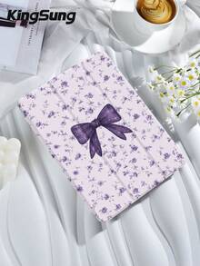 Kingsung 紫色花卉碎片與蝴蝶結圖案平板保護殼，相容 iPad 9.7/10.2/10.5/10.9/12.9/Pro 11、第 10 代，相容 Galaxy Tab S6 Lite 10.4 吋，相容 Kindle Paperwhite 第 12 代 2024、Kindle (第 11 代) 2022 發行版，柔軟防摔保護，智能支架/自動喚醒/睡眠 - 彩色 - 查看 3