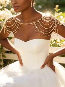 Bohemian Fashion Multi-Layer Rhinestone Shoulder Chain, Bridal Wedding Women's Wedding Dress Shiny Accessory - Gold - View 2