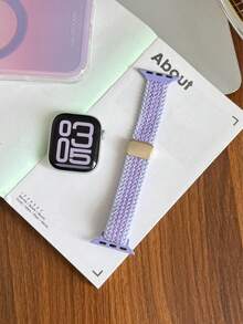 1pc Boys Girls Nylon Watch Band, Elastic Sport Band, Diamond Pattern Two-Tone Magnetic Buckle Woven Strap, Compatible With AppleWatch Series SE/1/2/3/4/5/6/7/8/9 Ultra 40mm 41mm 42mm 44mm 45mm 49mm All Sizes, Fashionable Smart Watch Accessory, Hot New Birthday Gift Back To School - Multicolor - View 5