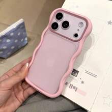 Korean Style Dopamine Wavy Edge Matte Translucent Phone Case Compatible With Apple 17 Pro Max, 16 Pro, 17, 15 Pro, 15 PM, 17 Pro, Creative Niche Premium Full Coverage Couple Case - Pink - View 2