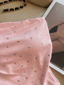 女士优雅休闲魅力性感简约清新日常通勤百搭修身褶皱抹胸上衣粉色夏季 - 粉色 - 查看 5