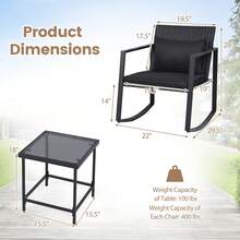 3-Piece Outdoor Rocking Bistro Set Patio Rocking Chairs & Coffee Table Set - Black - View 2